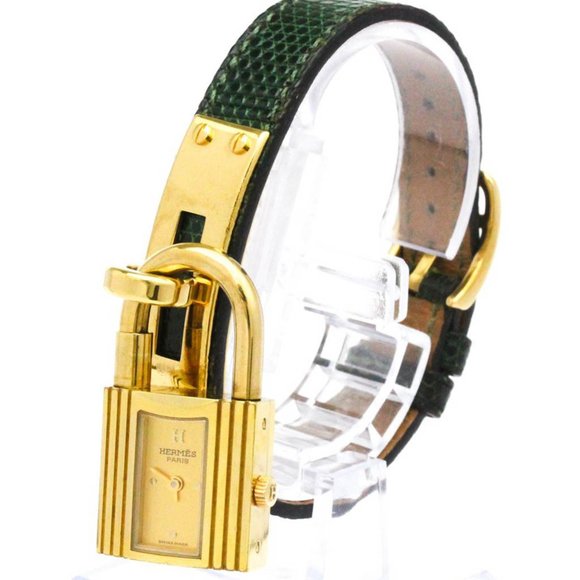 HERMES Kelly Watch Gold Plated Leather Quartz Ladies Watch - Picture 1 of 10